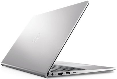 Laptop Inspiron 3520 de lado enseñando la marca Dell y puertos
