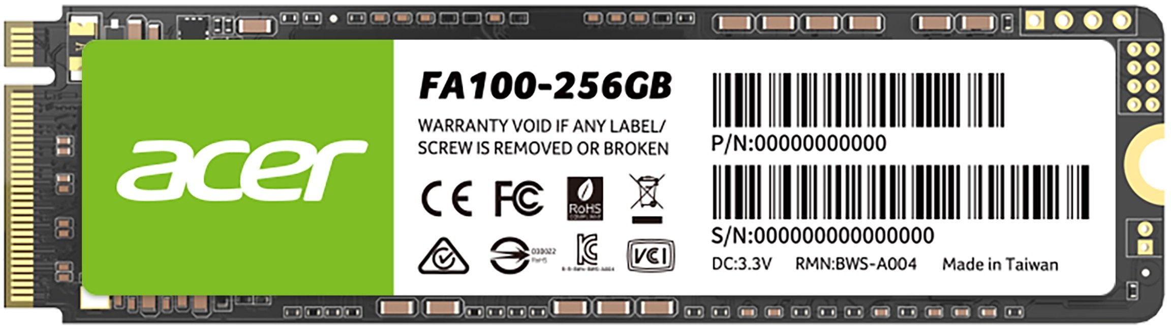UNIDAD SSD ACER FA100 256GB M.2 NVME 3300MB/S (BL.9BWWA.118)