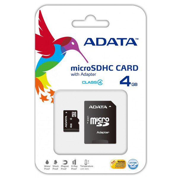 Memoria Micro SD ADATA - 4GB - Clase 4 - con Adaptador - ADMSD/4GB