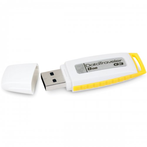 Memoria USB Kingston DataTraveler G3, 8GB, Blanco/Amarillo - DTIG3/8GBZ