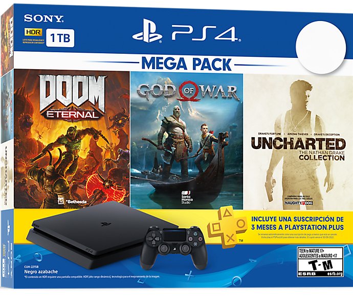 PlayStation 4 Slim Mega Pack Bundle v14 1TB Doom Eternal GOW Uncharted  CUH-225B