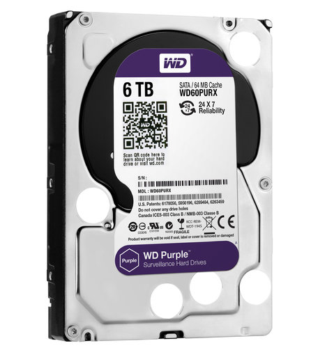 Disco Western Digital Purple - 3.5" - 6TB - - 6GB/s - 64MB - 120hrs de Video HD Intellipower 24x7 - Video V