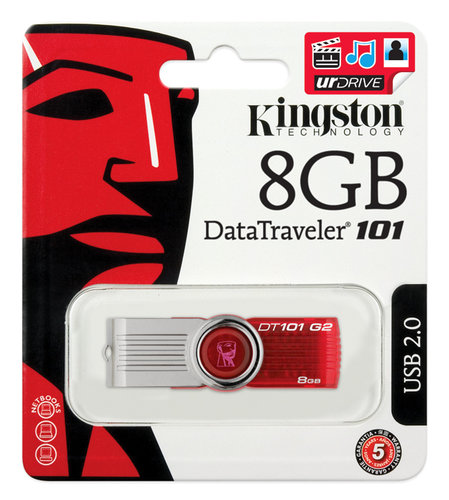 Memoria USB Kingston DataTraveler 101 G2, 8GB, Rojo - DT101G2/8GBZ